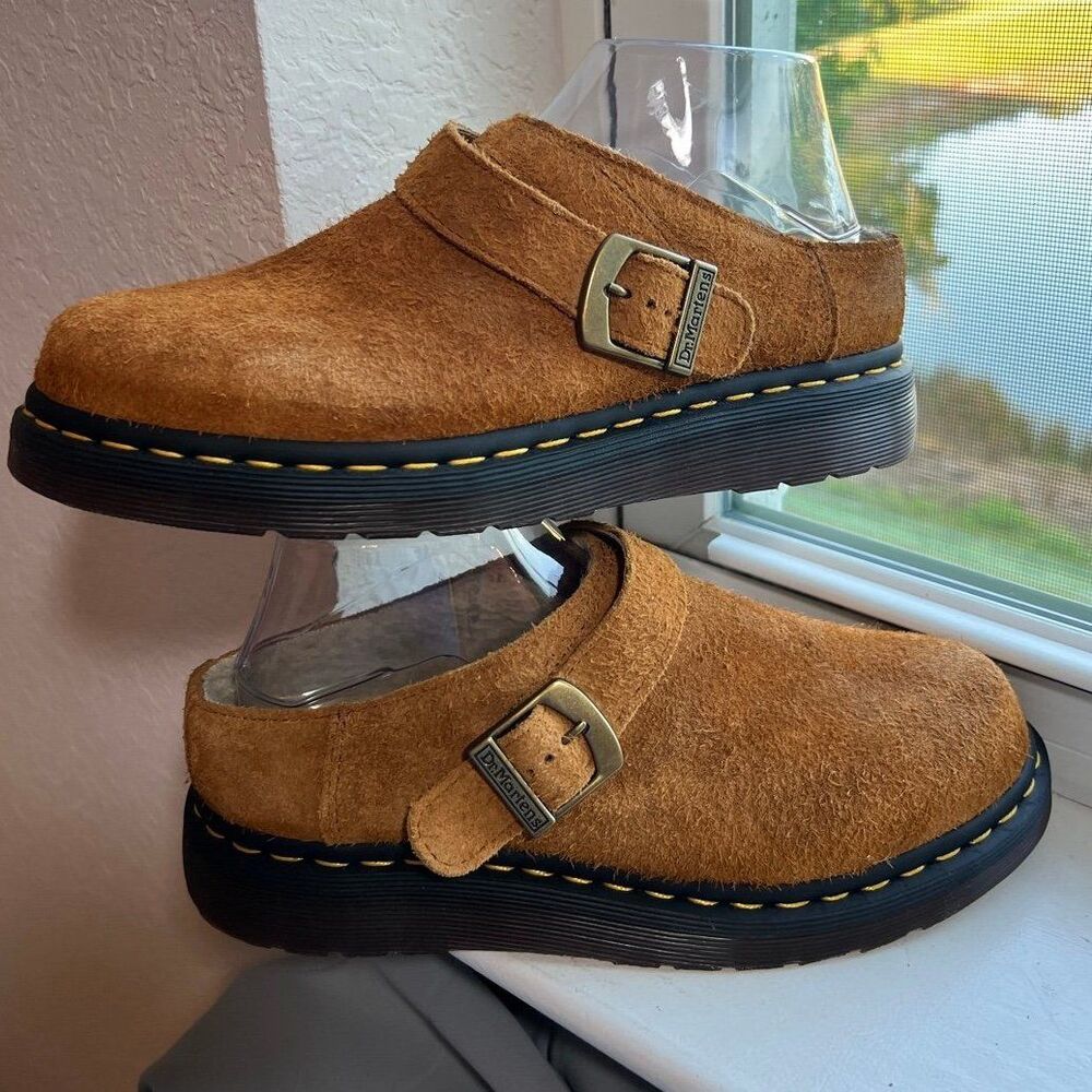 Dr. Doc Martens Isham Faux Shearling Brown Suede Mules Women’s Size 8 Men's 7 - Picture 2 of 12